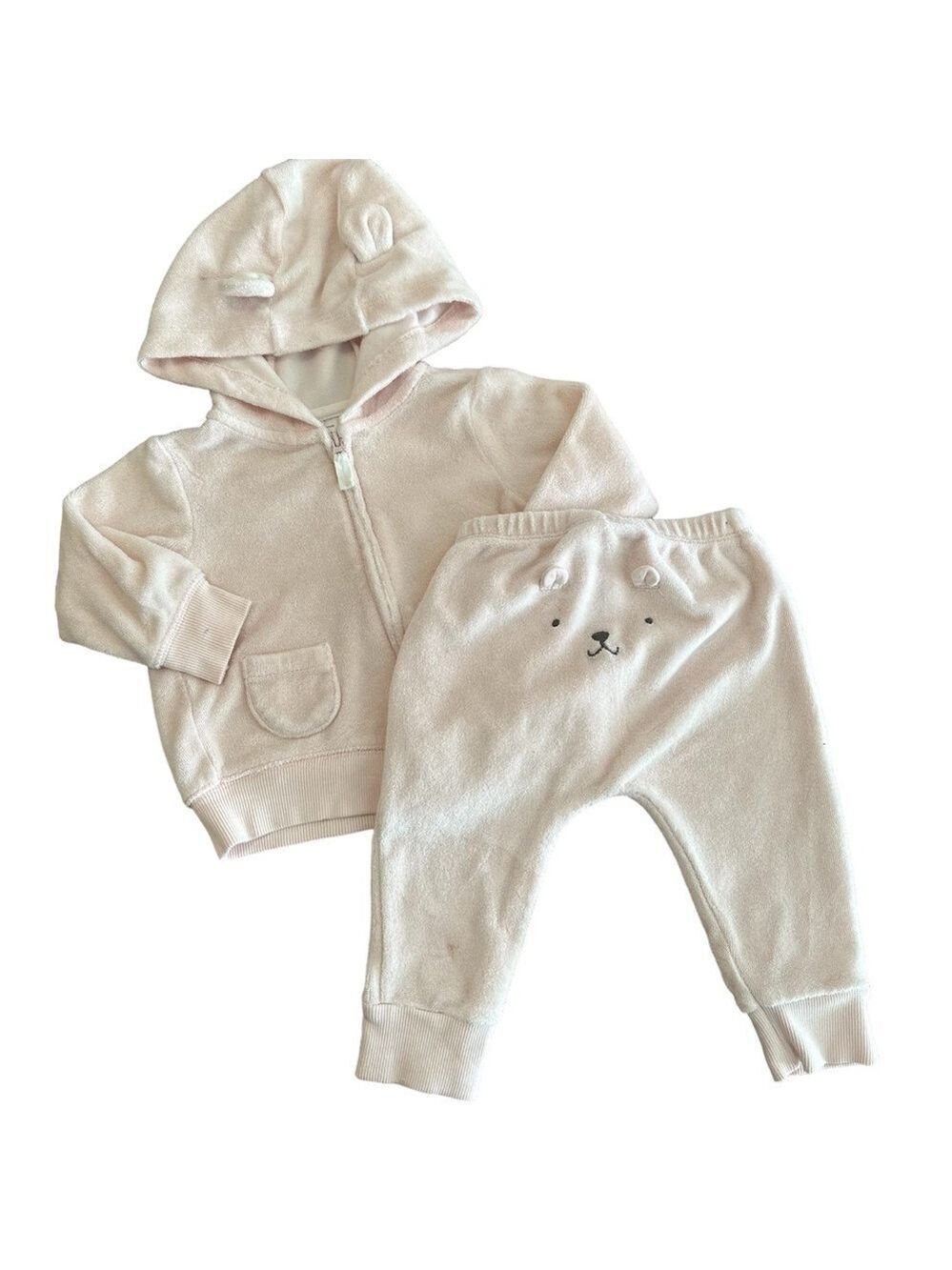 Carter's Terrycloth Zip Up Hoodie & Joggers Set with Bear Ears in Pale Pink